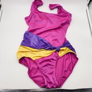 Womens SUNBIRD Swimsuit Small One Piece Built In Bra Colorblock Pink Vintage